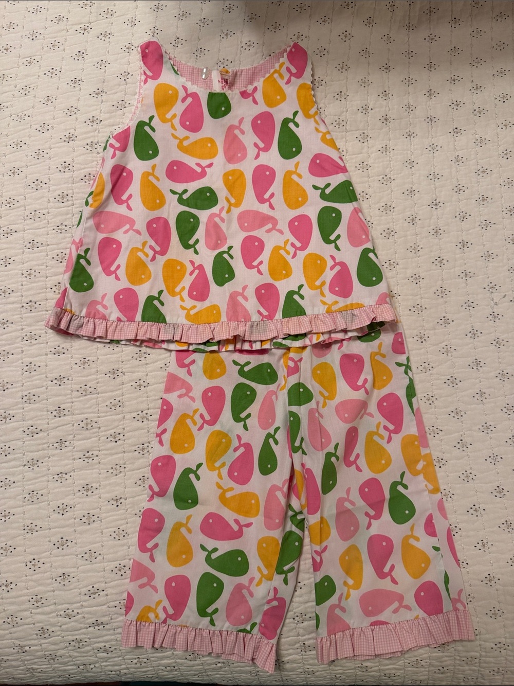 Pink Whale Print Girls' Matching Set - Tank Top & Pants